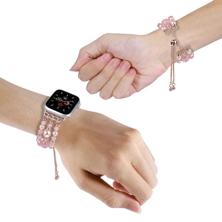 For Apple Watch Series 3 38mm Beaded Onyx Retractable Chain Watch Band(Pink)