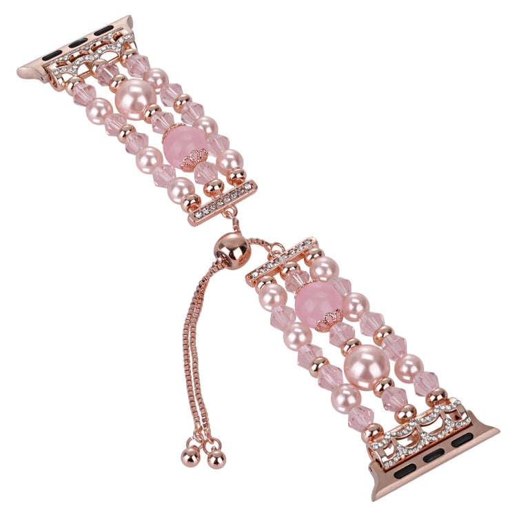 For Apple Watch Series 3 42mm Beaded Onyx Retractable Chain Watch Band(Pink)