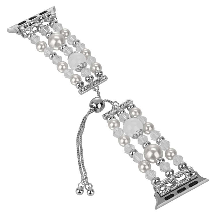 For Apple Watch Series 3 42mm Beaded Onyx Retractable Chain Watch Band(White)