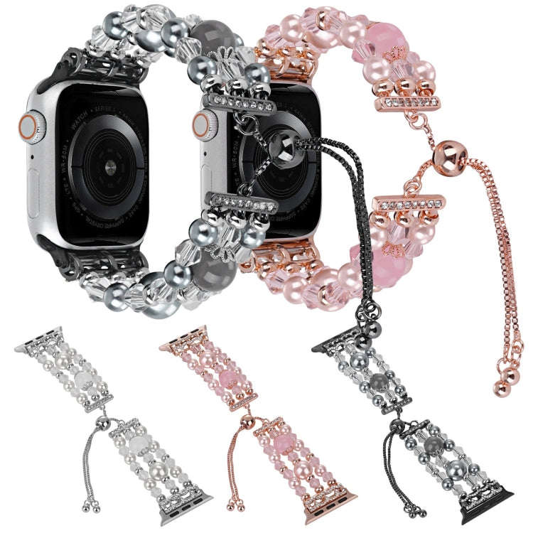 For Apple Watch Series 3 42mm Beaded Onyx Retractable Chain Watch Band(Pink)