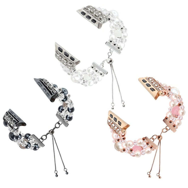 For Apple Watch Series 7 45mm Beaded Onyx Retractable Chain Watch Band(Pink)