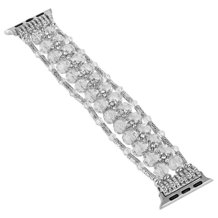 For Apple Watch Series 7 45mm Beaded Diamond Bracelet Watch Band(White)