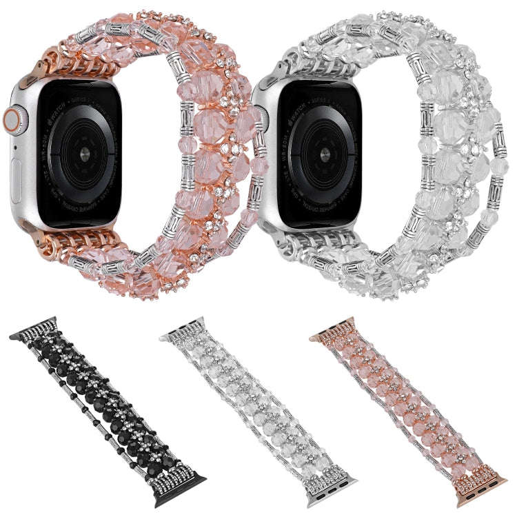 For Apple Watch Series 7 41mm Beaded Diamond Bracelet Watch Band(Black)