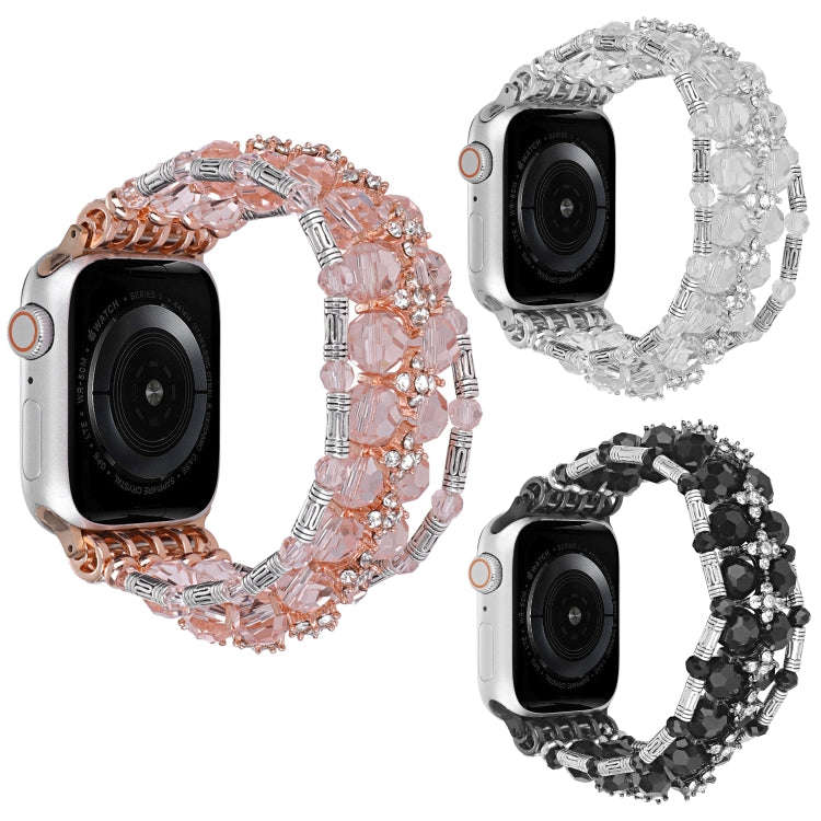 For Apple Watch Series 7 45mm Beaded Diamond Bracelet Watch Band(Black)
