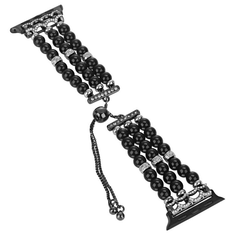 For Apple Watch Series 6 40mm Beaded Pearl Retractable Chain Watch Band(Black)