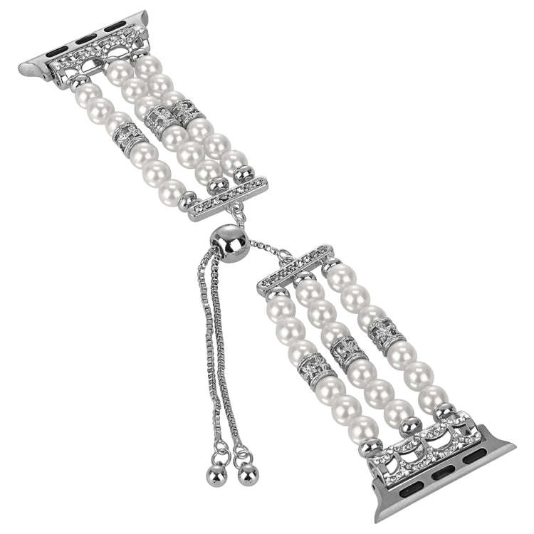 For Apple Watch Series 3 38mm Beaded Pearl Retractable Chain Watch Band(White)