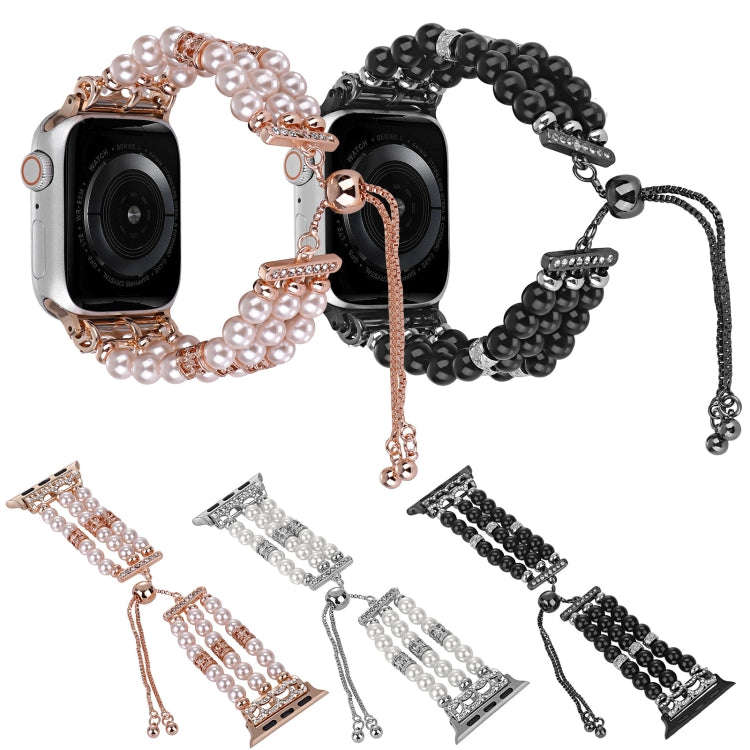 For Apple Watch Series 7 41mm Beaded Pearl Retractable Chain Watch Band(Pink)