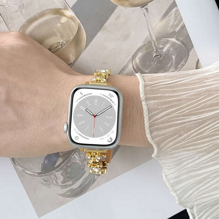 For Apple Watch Series 6 44mm Metal Diamond Bear Chain Watch Band(Starlight)