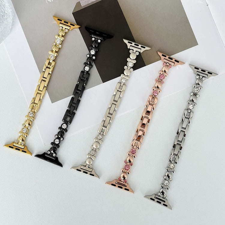 For Apple Watch Series 6 44mm Metal Diamond Bear Chain Watch Band(Starlight)