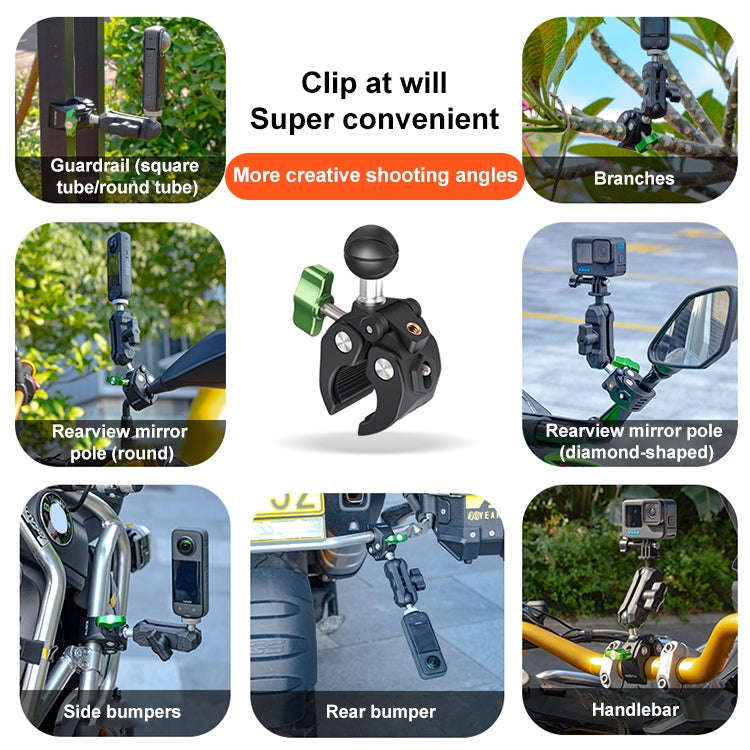 RUIGPRO Crab Clamp Action Camera Bracket 1/4 Ball Head with Phone Clamp
