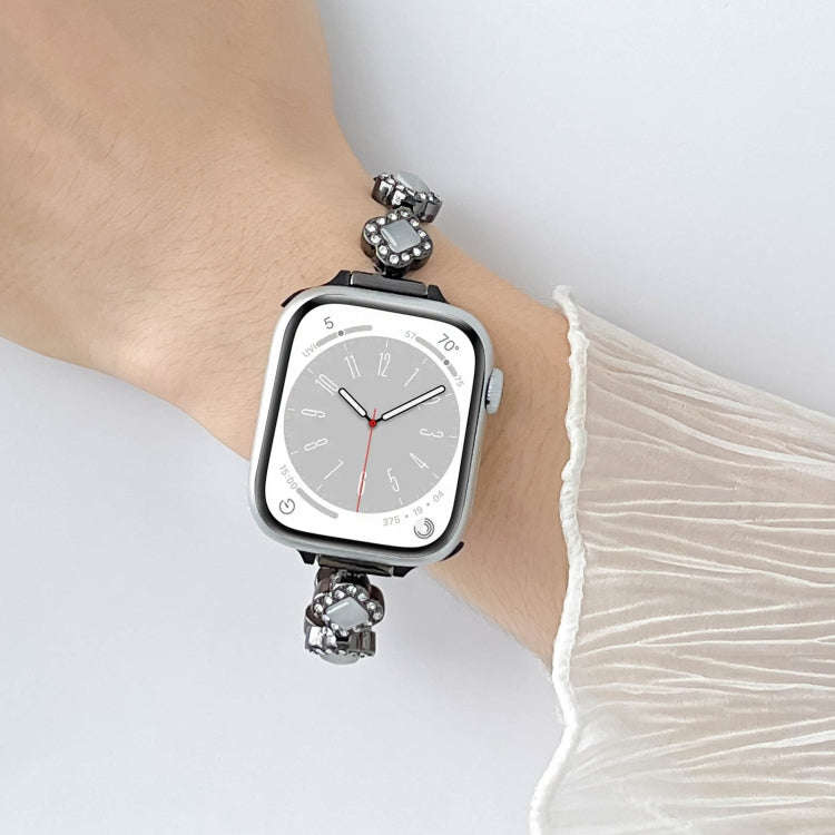 For Apple Watch Series 7 41mm Diamond Four-leaf Clover Metal Chain Watch Band(Silver)