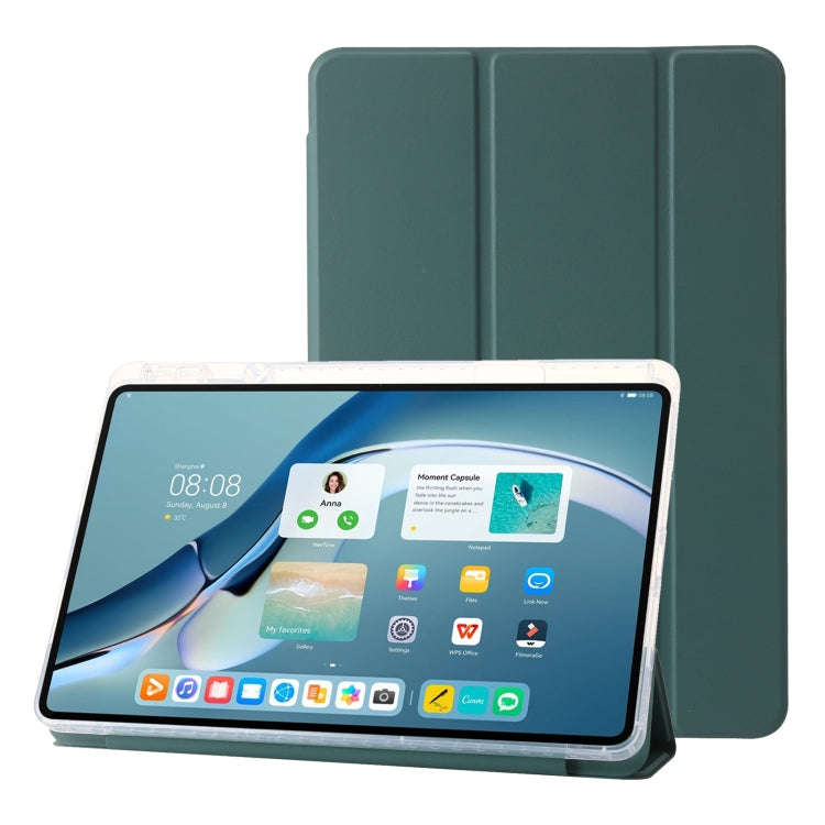 For Huawei Matepad 11 Pro 2022 Clear Acrylic 3-Fold Leather Tablet Case(Dark Green)