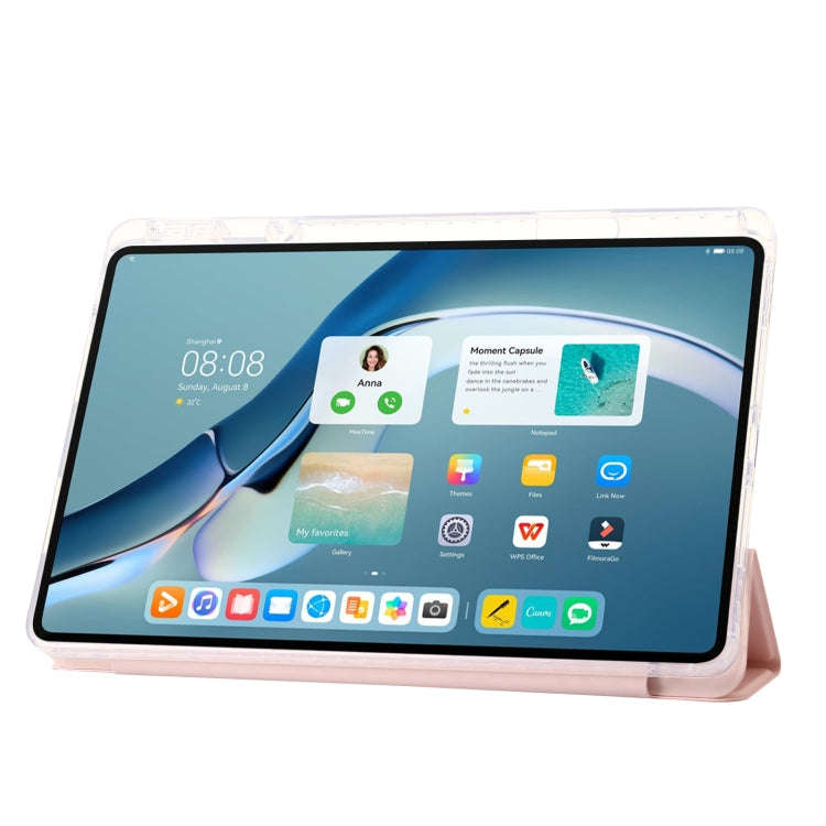 For Huawei MatePad Pro 13.2 2023 Clear Acrylic 3-Fold Leather Tablet Case(Pink)