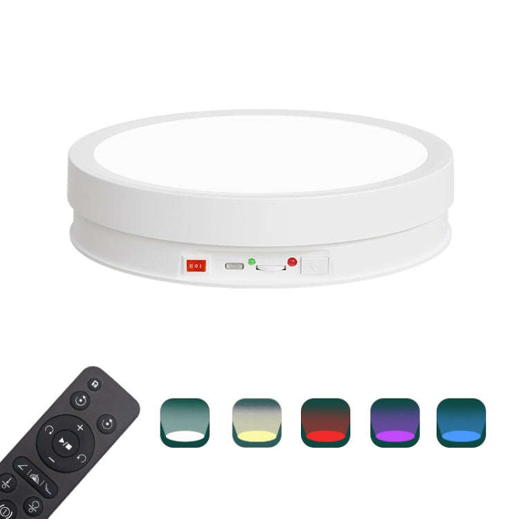 22cm Colorful LED Light Electric Rotating Display Stand Turntable, Style:Battery Charging(White)