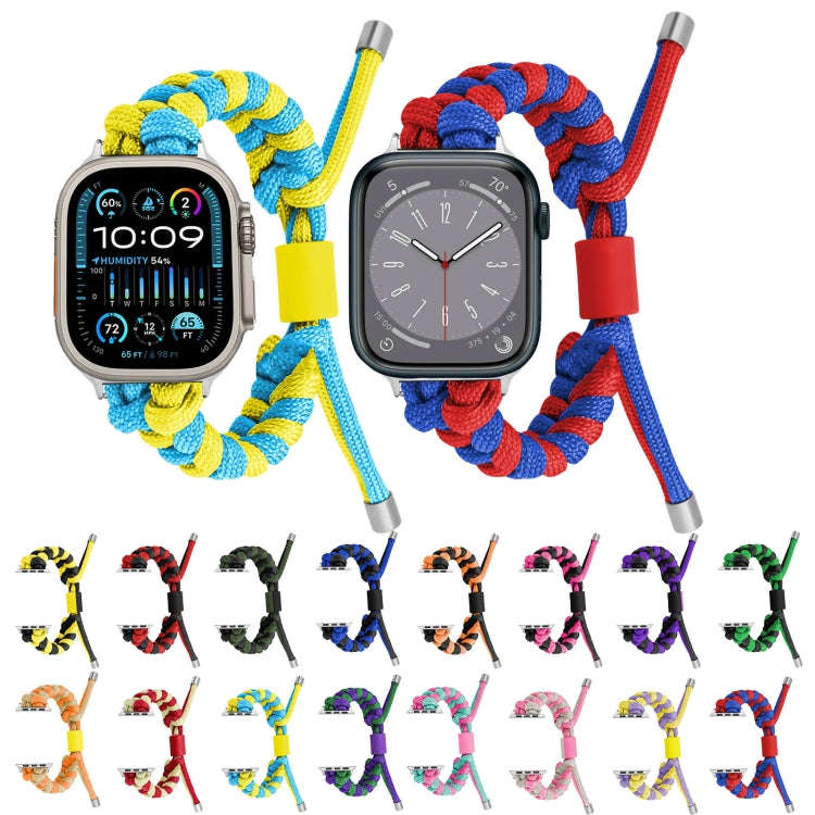 For Apple Watch 42mm Paracord Fishtail Braided Silicone Bead Watch Band(Blue Red)