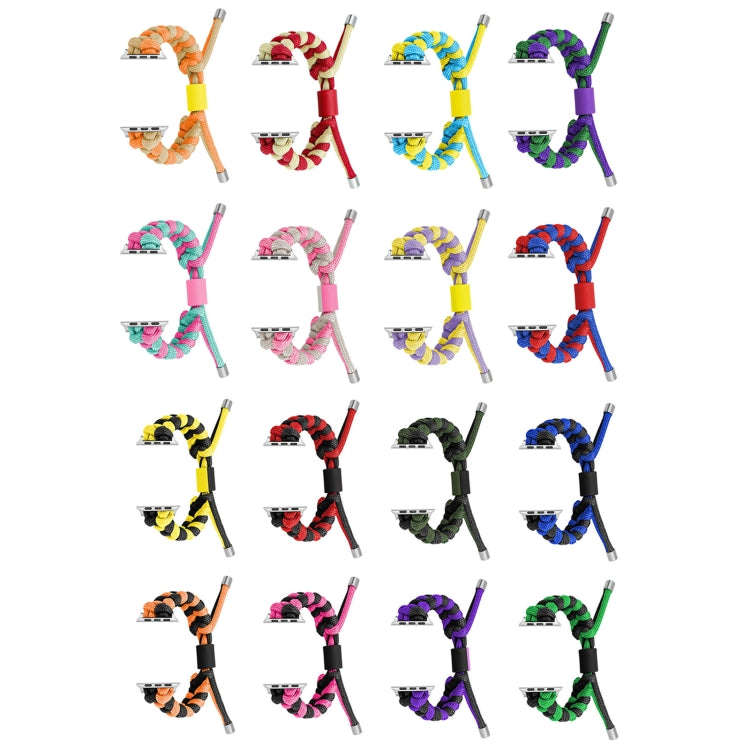 For Apple Watch 42mm Paracord Fishtail Braided Silicone Bead Watch Band(Blue Red)