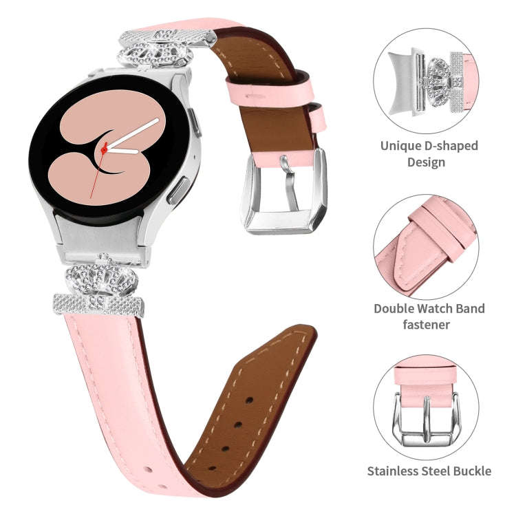 For Samsung Galaxy Watch6 / 6 Classic Crown D-shaped Twill Leather Watch Band(Silver Pink)