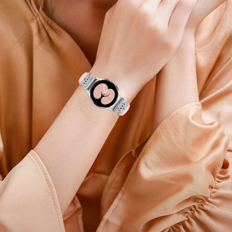 For Samsung Galaxy Watch6 / 6 Classic Crown D-shaped Twill Leather Watch Band(Silver Pink)