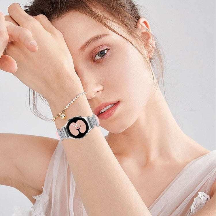 For Samsung Galaxy Watch6 / 6 Classic Crown D-shaped Twill Leather Watch Band(Silver Pink)