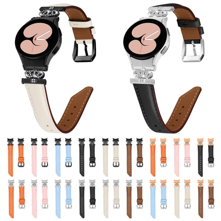 For Samsung Galaxy Watch6 / 6 Classic Crown D-shaped Twill Leather Watch Band(Silver Pink)