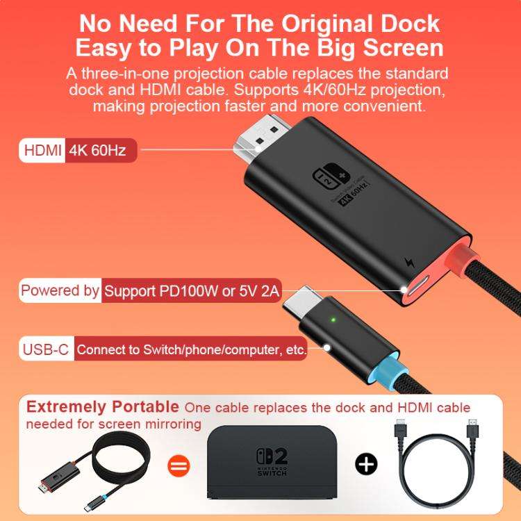 4K 60Hz USB-C / Type-C to HDMI HD Adapter Cable, Length: 1.8m(Black)