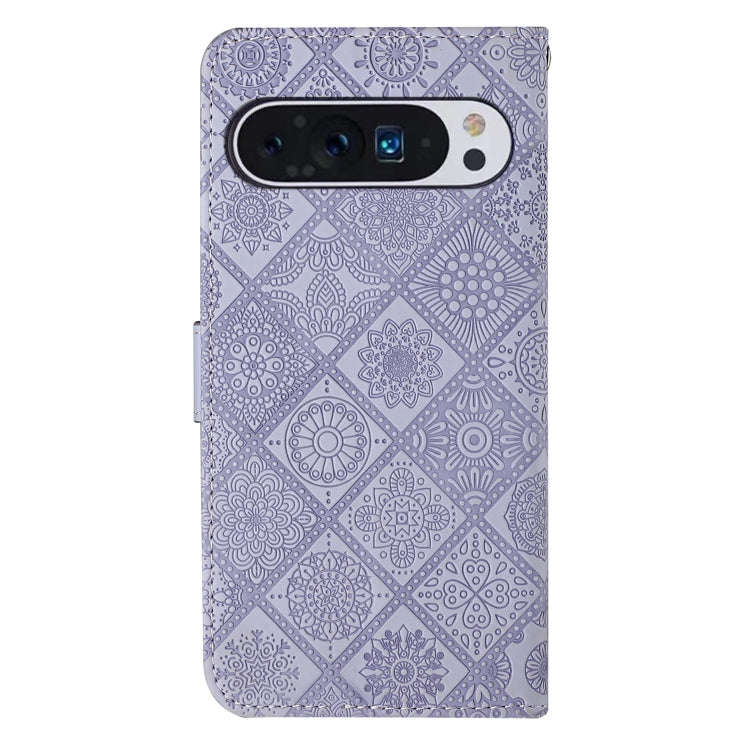 For Google Pixel 9 Pro XL Ethnic Style Embossed Pattern Leather Phone Case(Purple)