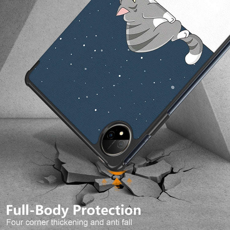 For Huawei MatePad Pro 11 2024 / 2022 Coloured Drawing 3-Fold Smart Leather Tablet Case(Lazy Cat)