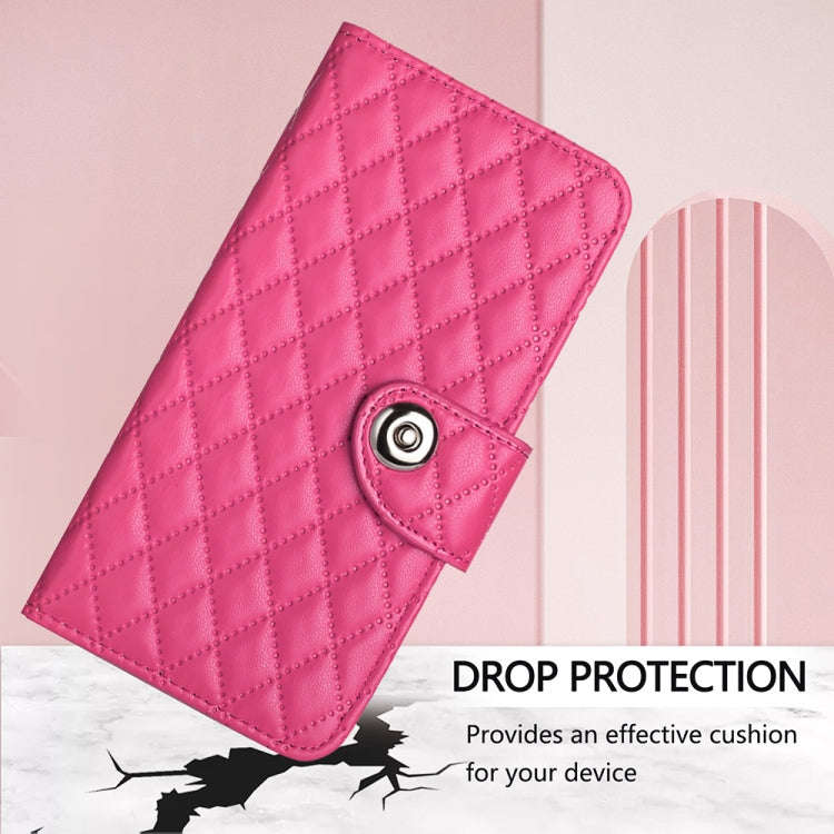 For Nokia G400 Rhombic Texture Flip Leather Phone Case with Lanyard(Rose Red)