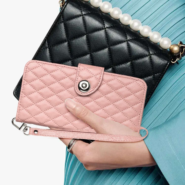 For Nokia G400 Rhombic Texture Flip Leather Phone Case with Lanyard(Coral Pink)