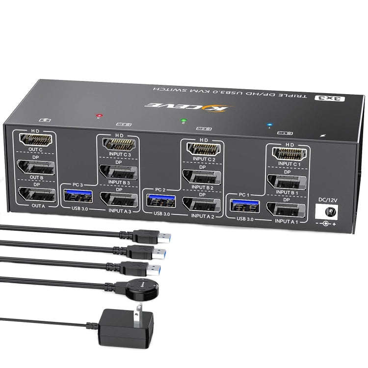 KC-KVM303DH 8K 60Hz USB3.0 DP+DP+HDMI Triple Monitors KVM Switch(US Plug)