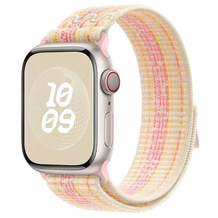 For Apple Watch SE 2023 44mm Loop Nylon Watch Band(Starlight Yellow Pink)