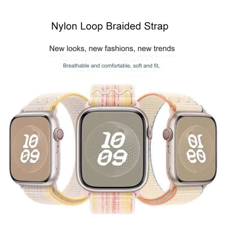 For Apple Watch Series 10 46mm / 9 45mm Loop Nylon Watch Band(Starlight Yellow Pink)