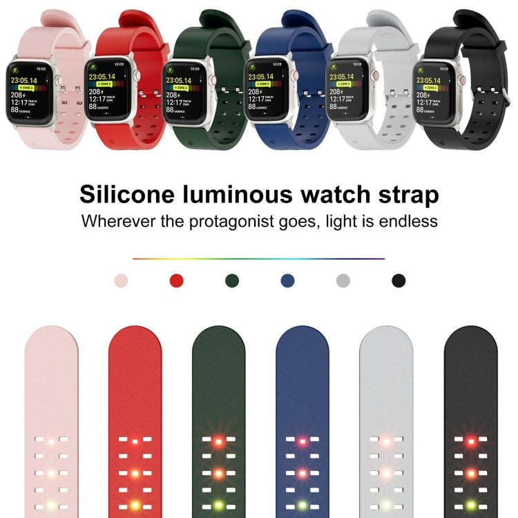 For Apple Watch Series 7 45mm Luminous Colorful Light Silicone Watch Band(Light Grey)
