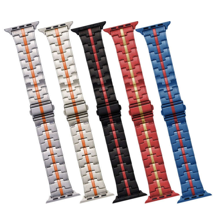 For Apple Watch 42mm Stainless Steel Watch Band(Starlight Orange)