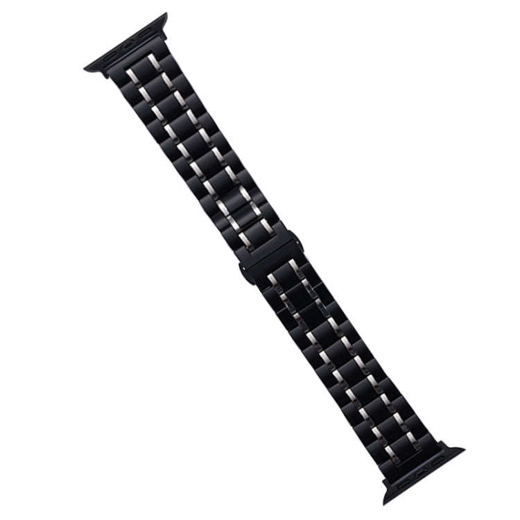 For Apple Watch Series 7 45mm Five-Beads Stainless Steel Watch Band(Black Silver)