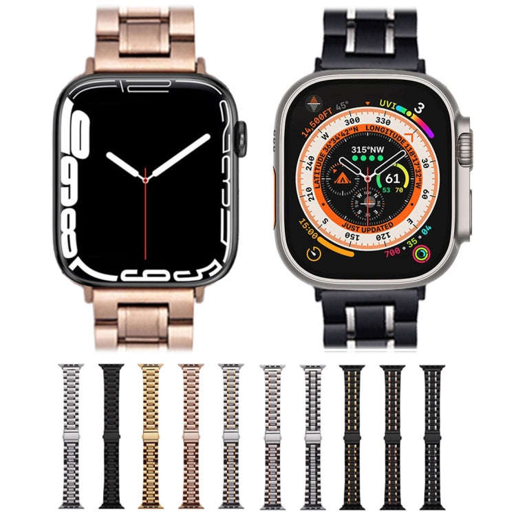For Apple Watch Series 7 45mm Five-Beads Stainless Steel Watch Band(Black Silver)