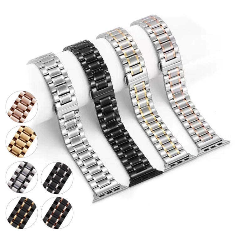 For Apple Watch Series 7 45mm Five-Beads Stainless Steel Watch Band(Black Silver)