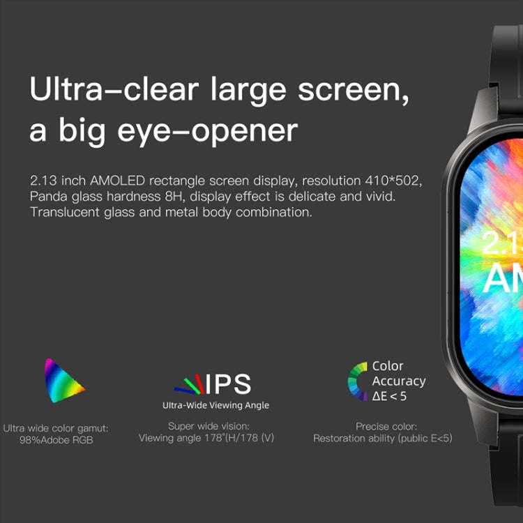 DM62 2.13 inch AMOLED Square Screen Smart Watch Android 8.1, Specification:2GB+16GB(Black)
