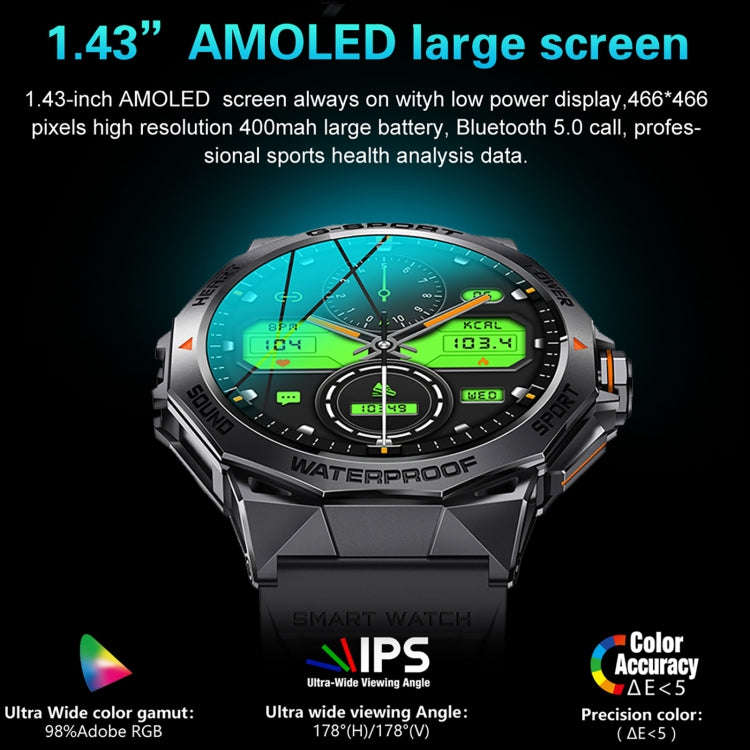 K62 1.43 inch AMOLED Round Screen Smart Watch Supports Bluetooth Calls(Black)