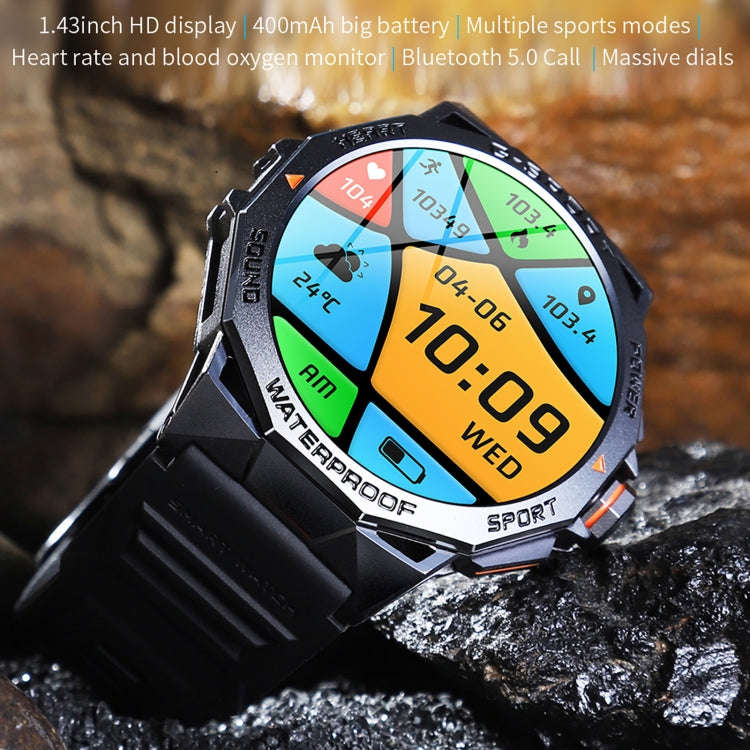 K62 1.43 inch AMOLED Round Screen Smart Watch Supports Bluetooth Calls(Black)