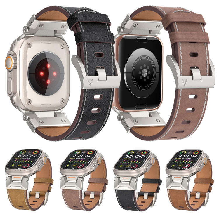 For Apple Watch Series 4 44mm Mecha Style Leather Watch Band(Coffee Oil Wax)