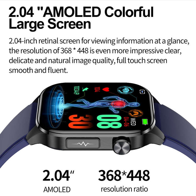 ET580 2.04 inch AMOLED Screen Sports Smart Watch Support Bluetooth Call /  ECG Function(Blue Sili...