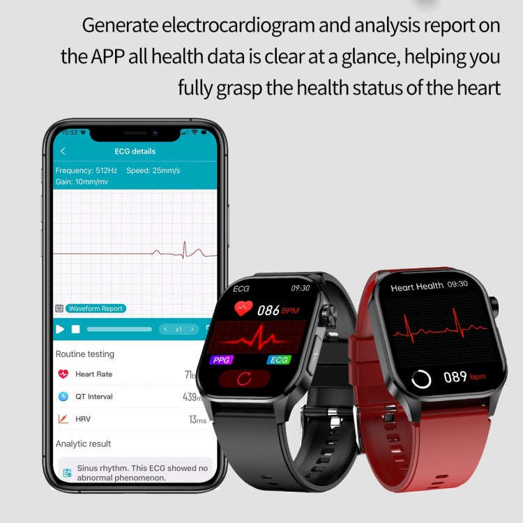ET580 2.04 inch AMOLED Screen Sports Smart Watch Support Bluetooth Call /  ECG Function(Red Silic...