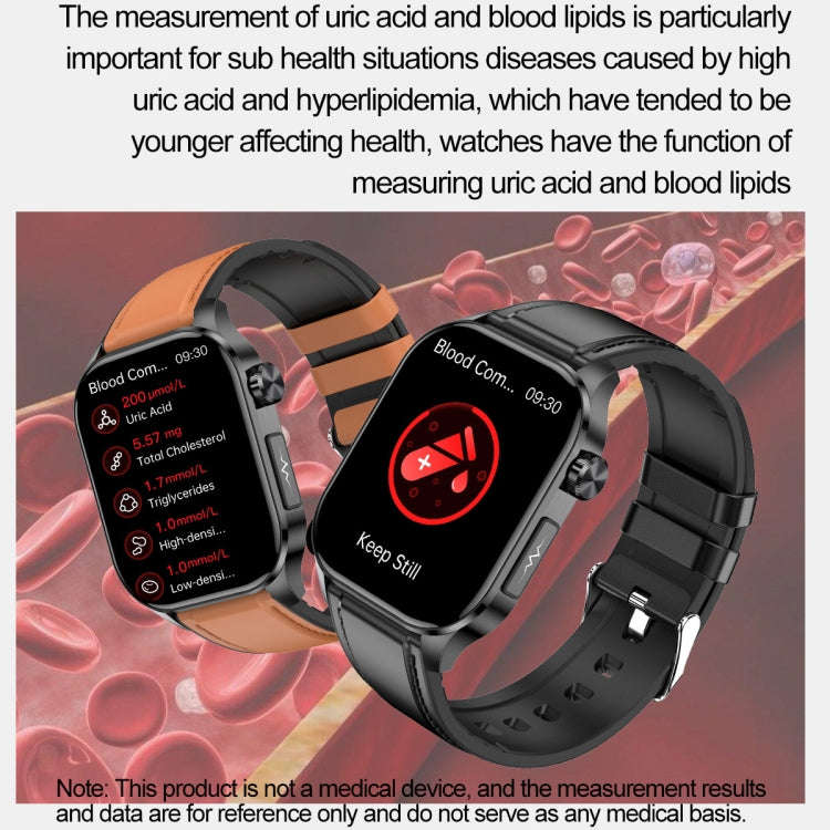ET580 2.04 inch AMOLED Screen Sports Smart Watch Support Bluetooth Call /  ECG Function(Black Lea...