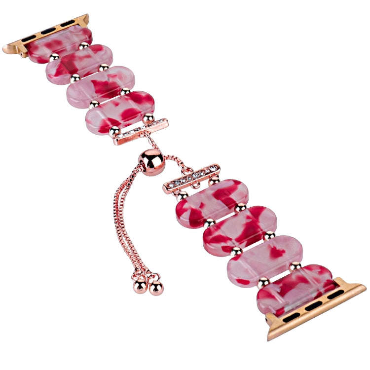 For Apple Watch Series 7 41mm Resin Retractable Chain Watch Band(Rose Red)