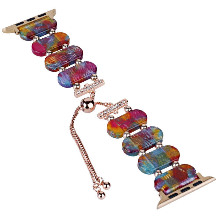 For Apple Watch Series 7 45mm Resin Retractable Chain Watch Band(Pearlescent Rainbow)