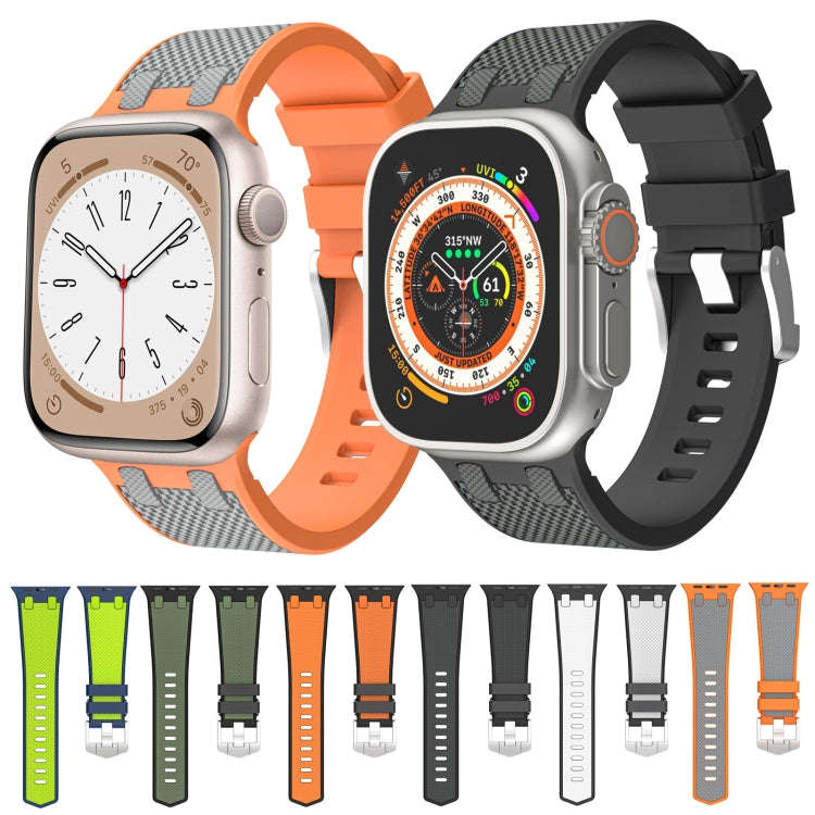 For Apple Watch Series 6 44mm Oak Silicone Watch Band(Black Orange)