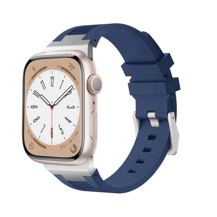 For Apple Watch Series 7 45mm Loners Liquid Silicone Watch Band(Silver Midnight Blue)