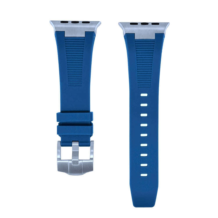 For Apple Watch Series 7 45mm Loners Liquid Silicone Watch Band(Silver Midnight Blue)