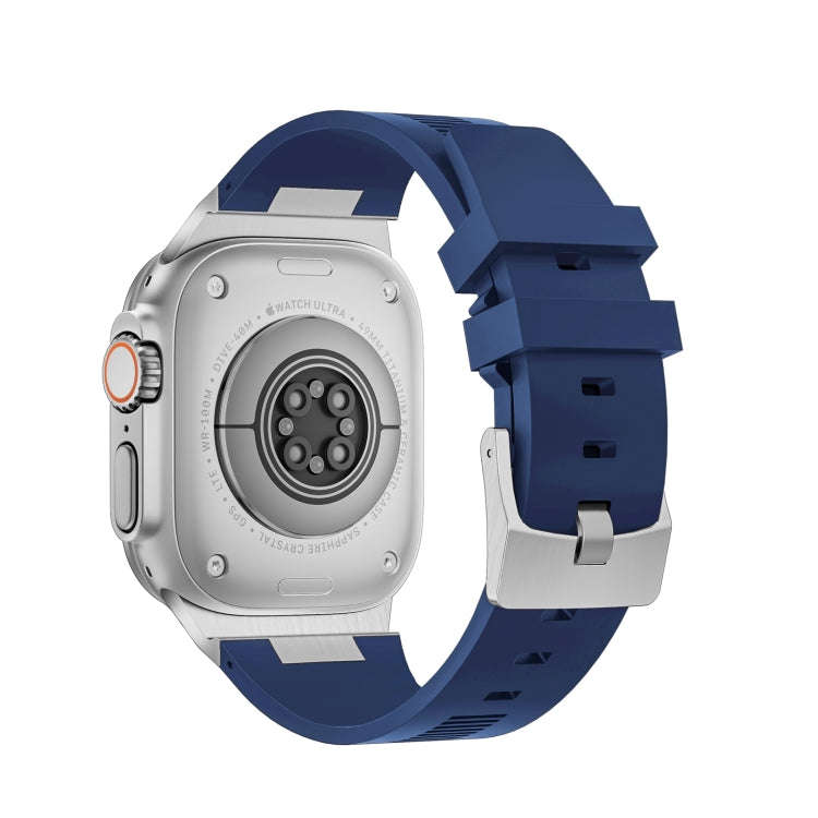 For Apple Watch Series 7 45mm Loners Liquid Silicone Watch Band(Silver Midnight Blue)